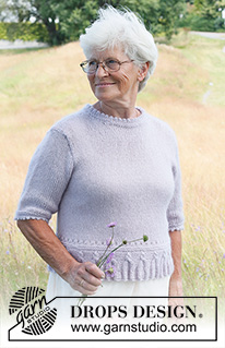 Provence Purple / DROPS 232-51 - Knitted jumper in DROPS Alpaca and DROPS Kid-Silk. The piece is worked bottom up with short sleeves and double neck. Sizes S - XXXL.