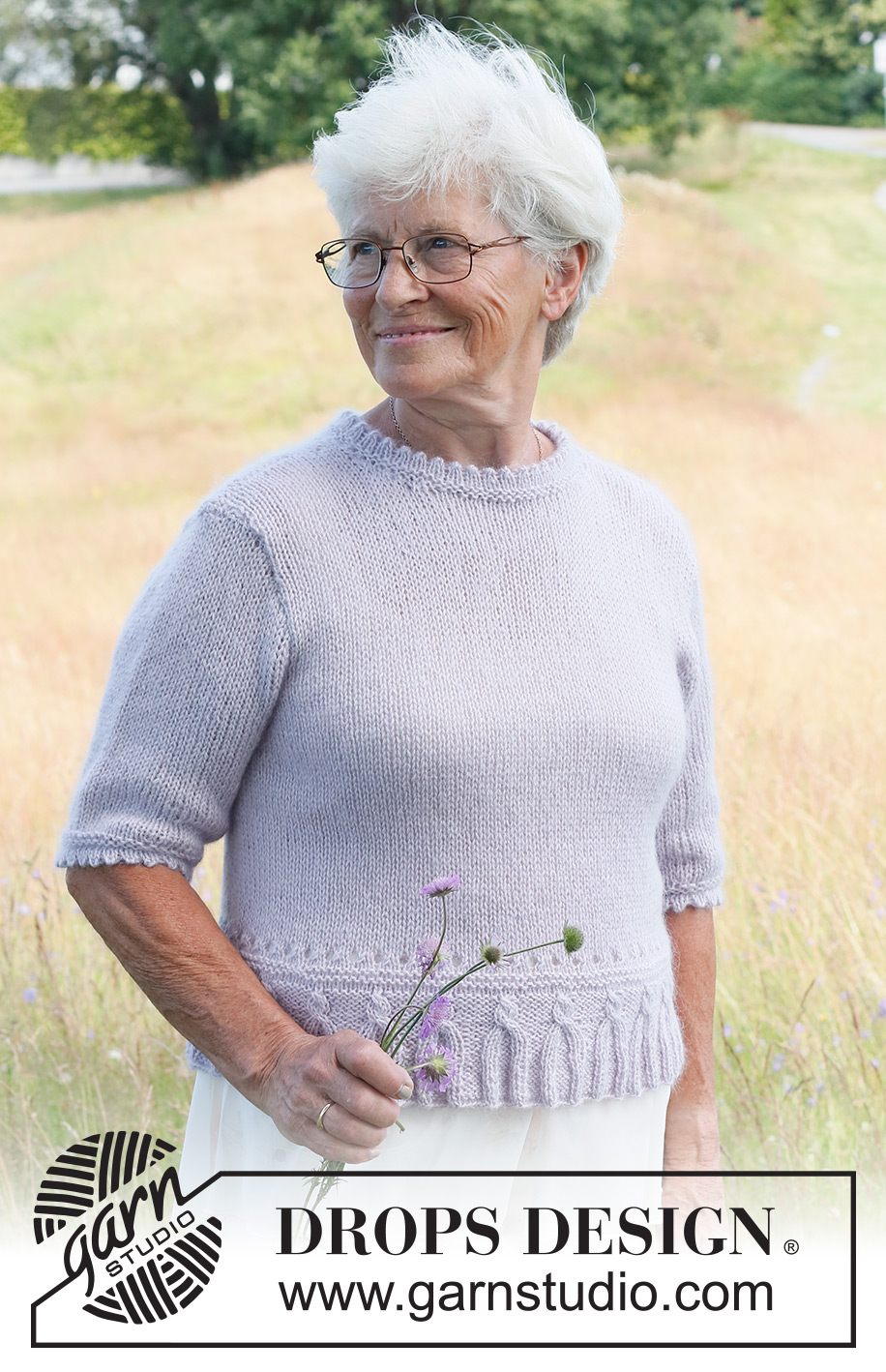 Provence Purple / DROPS 232-51 - Knitted jumper in DROPS Alpaca and DROPS Kid-Silk. The piece is worked bottom up with short sleeves and double neck. Sizes S - XXXL.