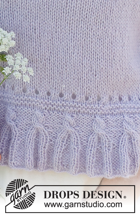 Provence Purple / DROPS 232-51 - Knitted jumper in DROPS Alpaca and DROPS Kid-Silk. The piece is worked bottom up with short sleeves and double neck. Sizes S - XXXL.