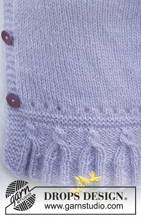 Provence Purple Cardigan / DROPS 232-52 - Knitted jacket in DROPS Alpaca and DROPS Kid-Silk. The piece is worked bottom up, with short sleeves and double neck. Sizes S - XXXL.