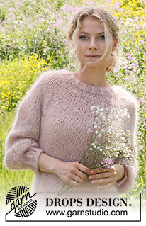 Misty Rose / DROPS 232-6 - Gestrickter Pullover in 4 Fäden DROPS Kid-Silk. Die Arbeit wird von oben nach unten mit Rundpasse und Ballonärmeln gestrickt. Größe S - XXXL.