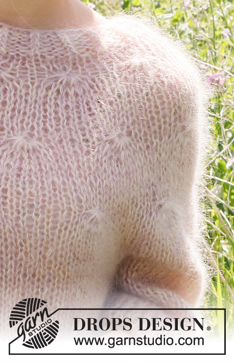 Misty Rose / DROPS 232-6 - Gestrickter Pullover in 4 Fäden DROPS Kid-Silk. Die Arbeit wird von oben nach unten mit Rundpasse und Ballonärmeln gestrickt. Größe S - XXXL.