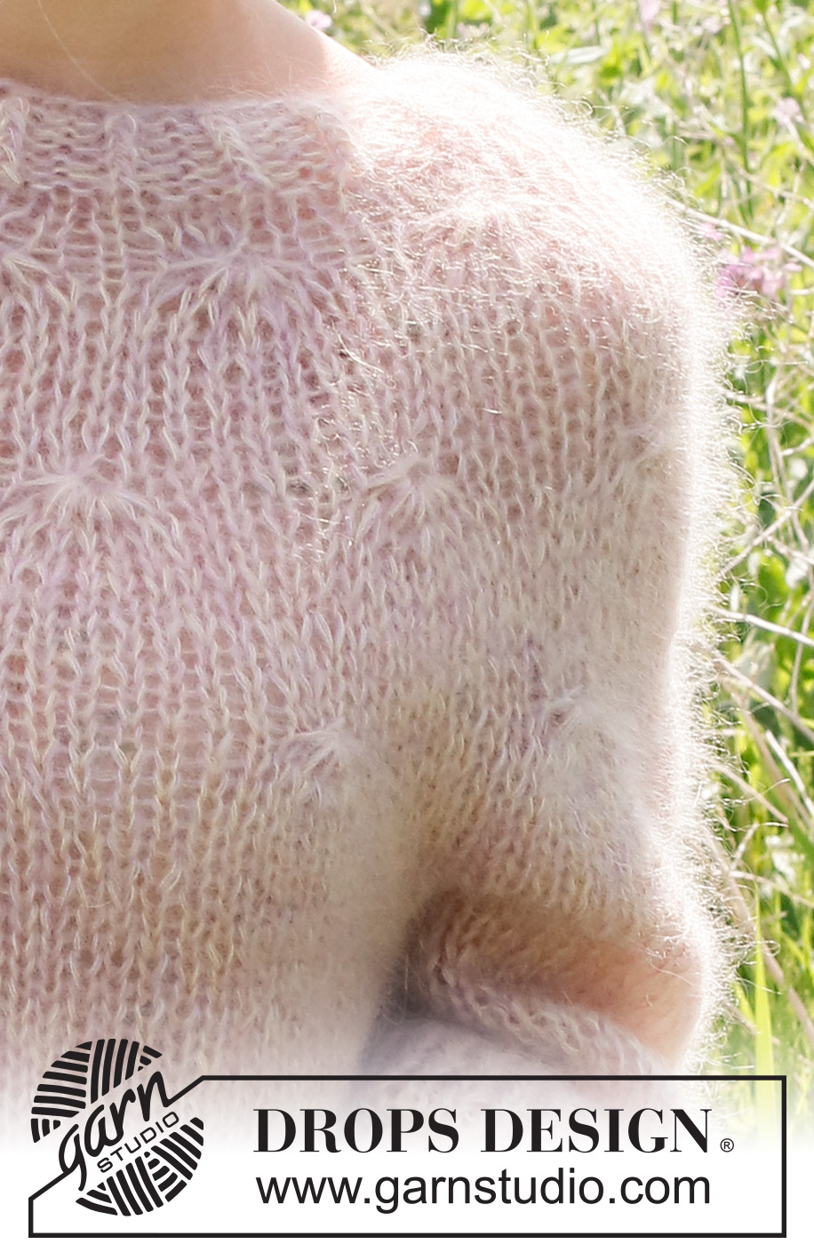 Misty Rose / DROPS 232-6 - Gestrickter Pullover in 4 Fäden DROPS Kid-Silk. Die Arbeit wird von oben nach unten mit Rundpasse und Ballonärmeln gestrickt. Größe S - XXXL.
