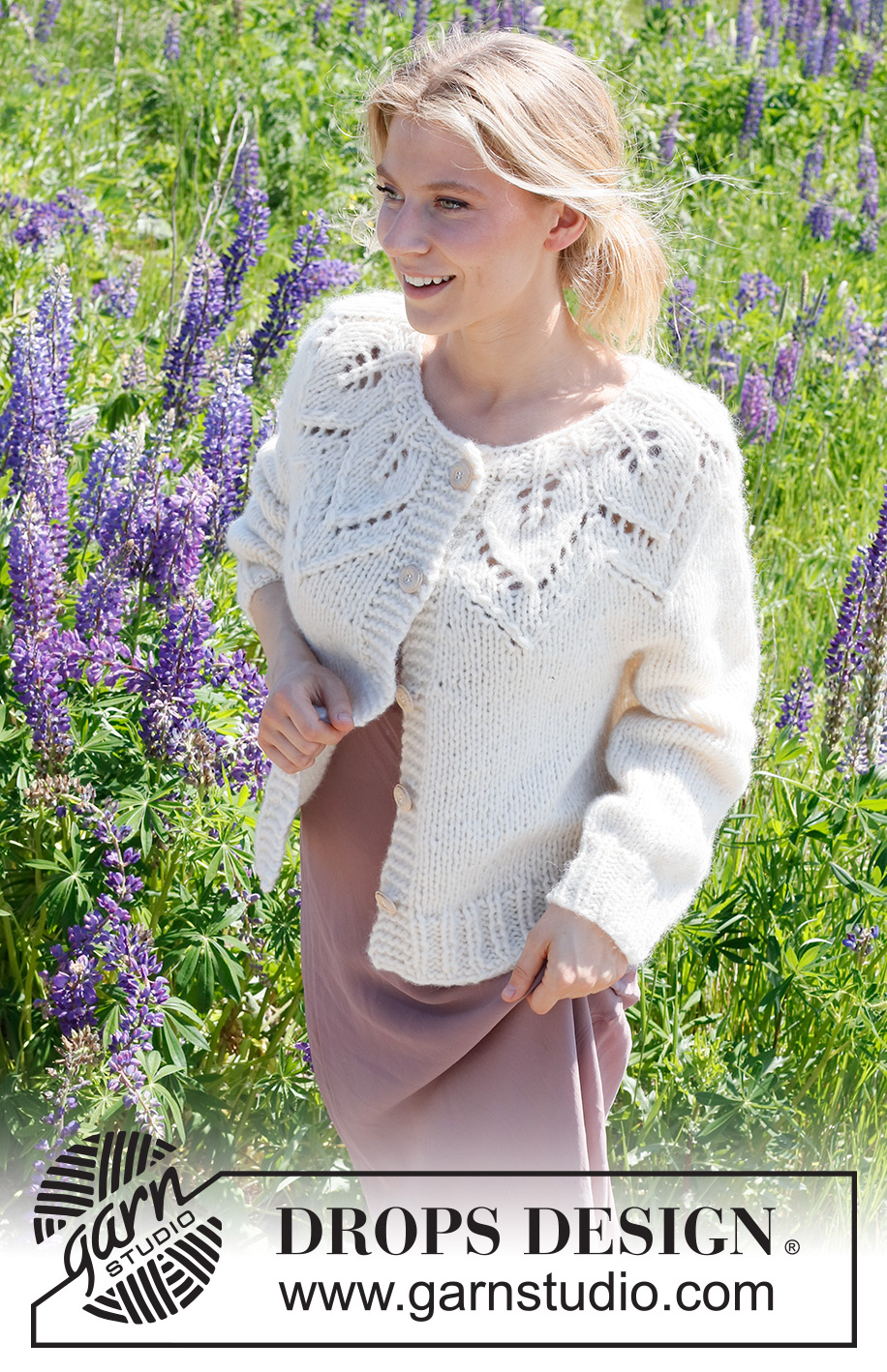 Leaf Ring Cardigan / DROPS 232-7 - Stickad kofta i DROPS Wish. Arbetet stickas uppifrån och ner med runt ok och bladmönster / hålmönster. Storlek S - XXXL.