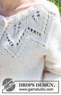 Leaf Ring Cardigan / DROPS 232-7 - Stickad kofta i DROPS Wish. Arbetet stickas uppifrån och ner med runt ok och bladmönster / hålmönster. Storlek S - XXXL.