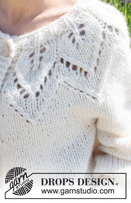 Leaf Ring Cardigan / DROPS 232-7 - Stickad kofta i DROPS Wish. Arbetet stickas uppifrån och ner med runt ok och bladmönster / hålmönster. Storlek S - XXXL.