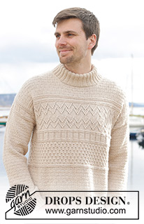 Variety / DROPS 233-24 - Pull tricoté de haut en bas pour homme,  en DROPS Lima ou DROPS Karisma. Se tricote avec épaule européennes / épaules biaisées, point relief et col doublé. 
Du S au XXXL.
