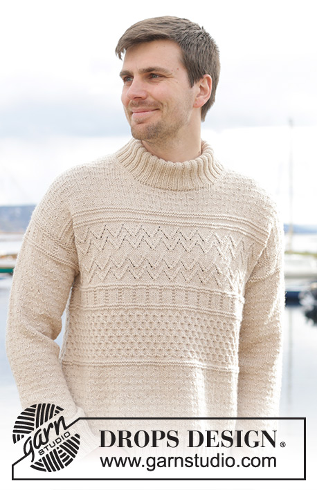 Variety / DROPS 233-24 - Pull tricoté de haut en bas pour homme,  en DROPS Lima ou DROPS Karisma. Se tricote avec épaule européennes / épaules biaisées, point relief et col doublé. 
Du S au XXXL.
