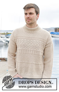 Variety / DROPS 233-24 - Pull tricoté de haut en bas pour homme,  en DROPS Lima ou DROPS Karisma. Se tricote avec épaule européennes / épaules biaisées, point relief et col doublé. 
Du S au XXXL.
