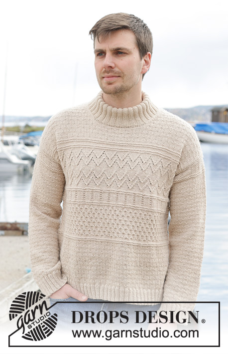 Variety / DROPS 233-24 - Pull tricoté de haut en bas pour homme,  en DROPS Lima ou DROPS Karisma. Se tricote avec épaule européennes / épaules biaisées, point relief et col doublé. 
Du S au XXXL.
