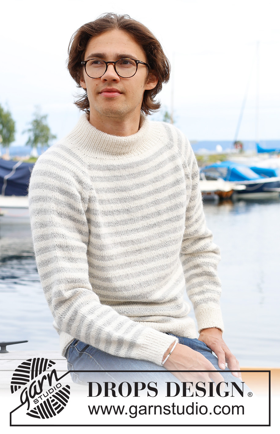 Latitude / DROPS 233-3 - Knitted sweater for men in DROPS Karisma or DROPS Puna. The piece is worked top down with double neck, raglan and stripes. Sizes S - XXXL.