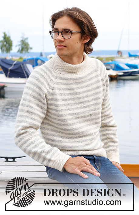 Latitude / DROPS 233-3 - Knitted sweater for men in DROPS Karisma or DROPS Puna. The piece is worked top down with double neck, raglan and stripes. Sizes S - XXXL.