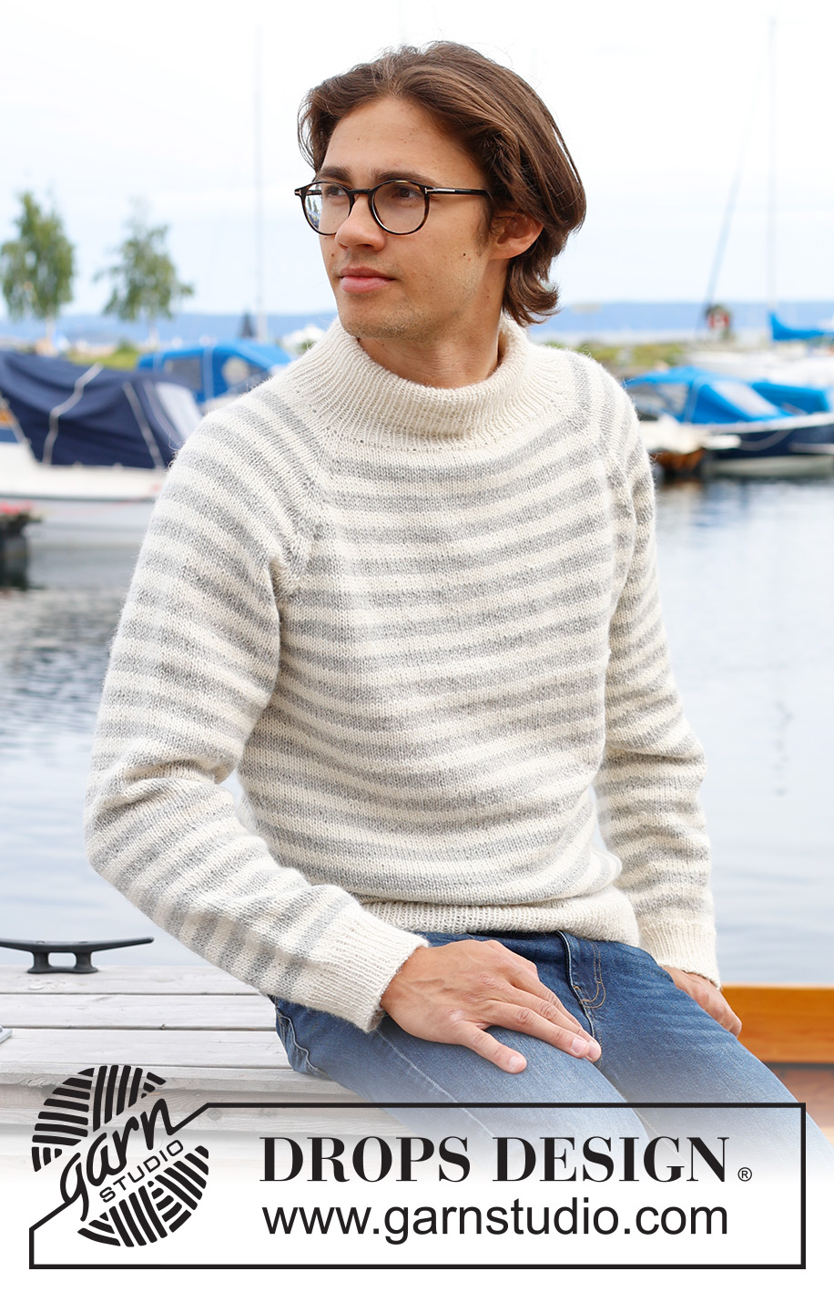 Latitude / DROPS 233-3 - Knitted sweater for men in DROPS Karisma or DROPS Puna. The piece is worked top down with double neck, raglan and stripes. Sizes S - XXXL.