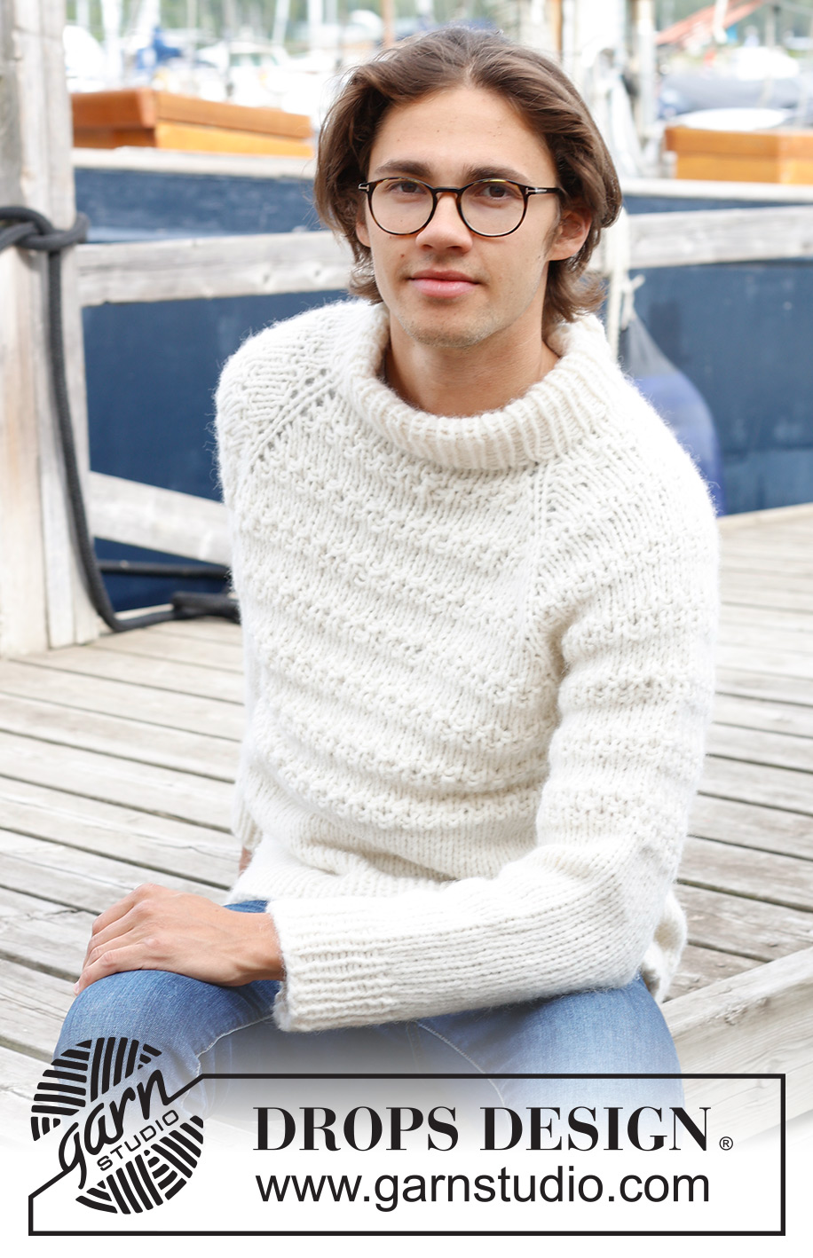Misty Lines / DROPS 233-4 - Knitted jumper for men in DROPS Wish or 2 strands DROPS Air. The piece is worked top down with double neck, raglan and relief-pattern. Sizes S - XXXL.