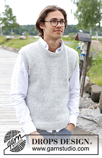 Lighthouse Vest / DROPS 233-7 - Gebreide top voor heren in DROPS Air. Het werk wordt van onder naar boven gebreid in tricotsteek. Maten S - XXXL.