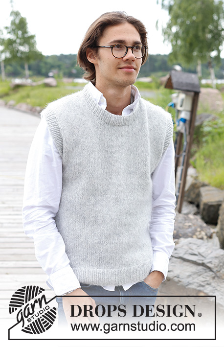 Lighthouse Vest / DROPS 233-7 - Gebreide top voor heren in DROPS Air. Het werk wordt van onder naar boven gebreid in tricotsteek. Maten S - XXXL.