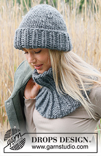 Polar Night Hat / DROPS 234-34 - Knitted hat / hipster hat in DROPS Polaris. The piece is worked top down with stocking stitch and ribbed edge.