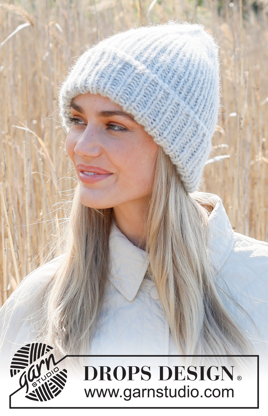 Winter Crown / DROPS 234-42 - Knitted hat/hipster hat in 1 strand DROPS Wish or 2 strands DROPS Air. Piece is knitted top down with rib and folding edge.