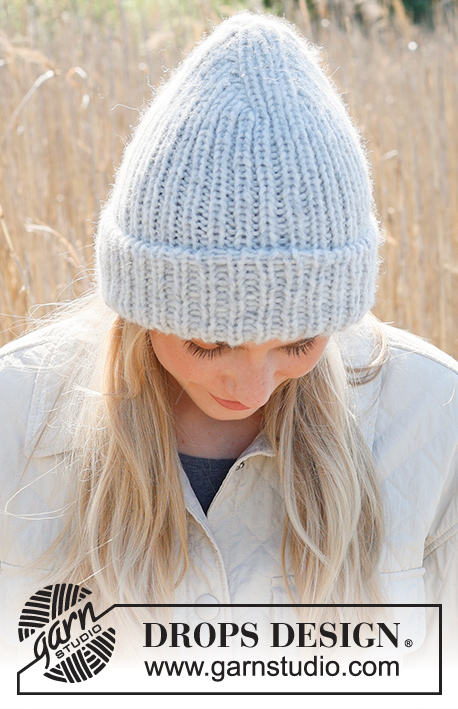 Winter Crown / DROPS 234-42 - Knitted hat/hipster hat in 1 strand DROPS Wish or 2 strands DROPS Air. Piece is knitted top down with rib and folding edge.