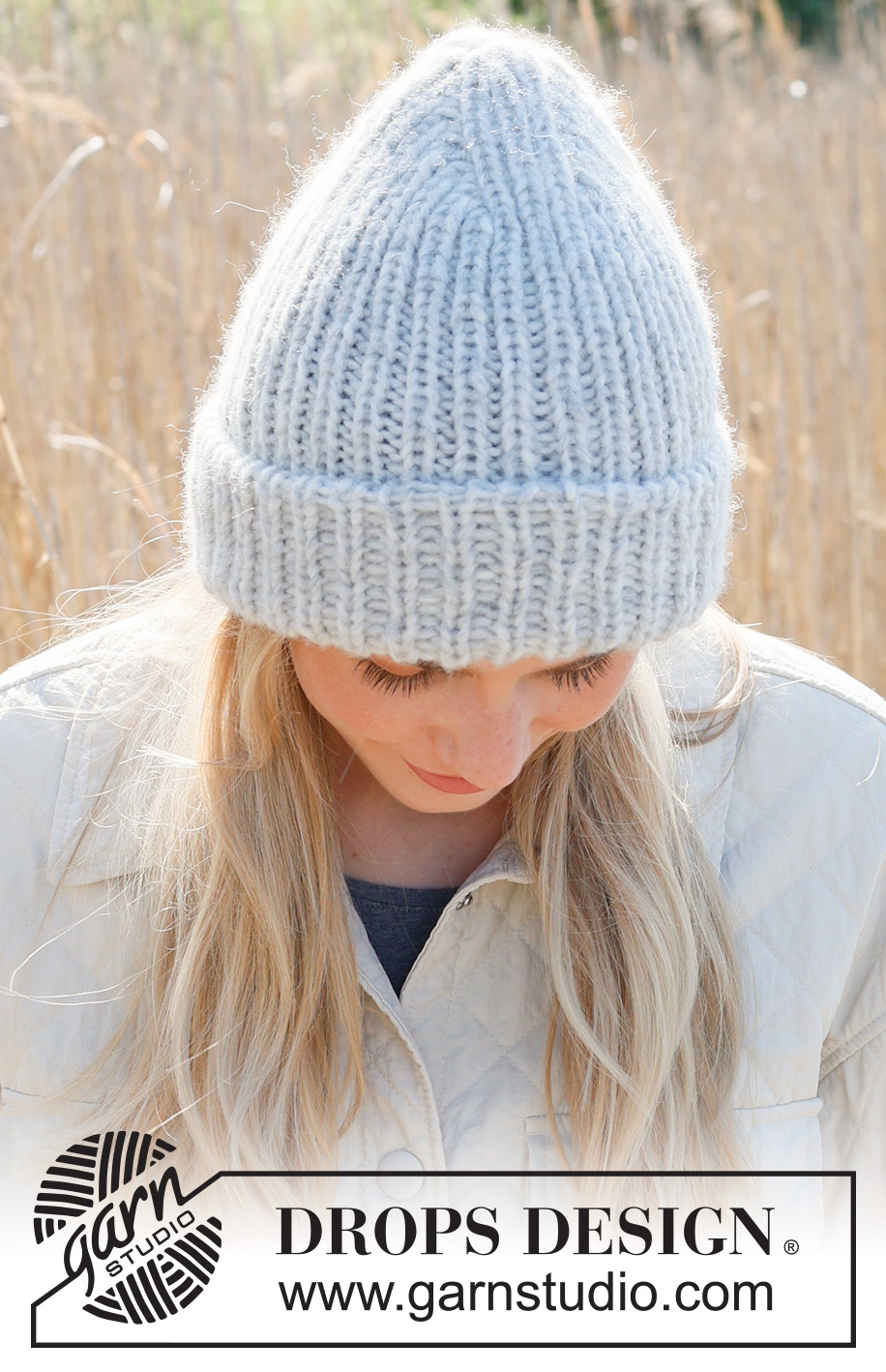Winter Crown / DROPS 234-42 - Knitted hat/hipster hat in 1 strand DROPS Wish or 2 strands DROPS Air. Piece is knitted top down with rib and folding edge.