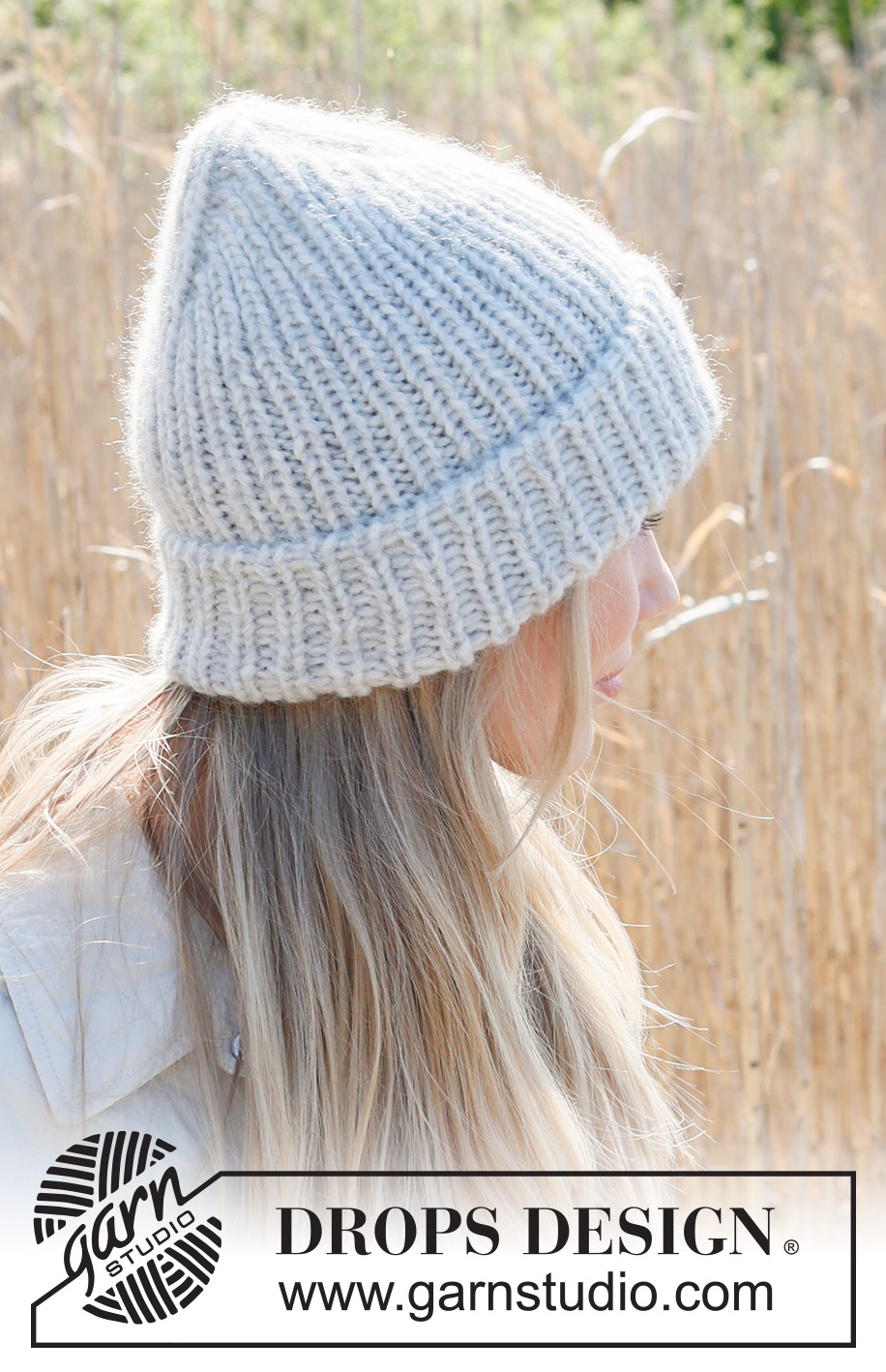 Winter Crown / DROPS 234-42 - Knitted hat/hipster hat in 1 strand DROPS Wish or 2 strands DROPS Air. Piece is knitted top down with rib and folding edge.