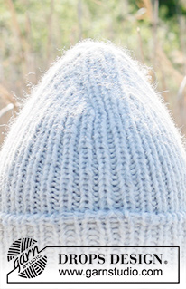 Winter Crown / DROPS 234-42 - Knitted hat/hipster hat in 1 strand DROPS Wish or 2 strands DROPS Air. Piece is knitted top down with rib and folding edge.