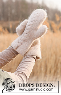 Snowie Mittens / DROPS 234-54 - Moufles tricotées et feutrées avec 1 fil DROPS Lima et 1 fil DROPS Kid-Silk. Se tricotent avec des torsades.