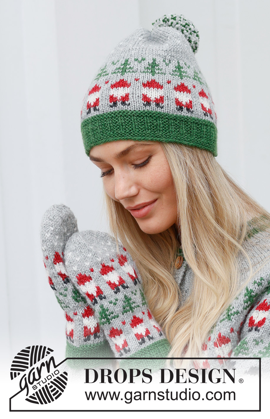 Christmas Time Mittens / DROPS 234-61 - Moufles tricotées en DROPS Karisma. Se tricotent de bas en haut avec jacquard Père Noël et sapin de Noël. Thème: Noël.
