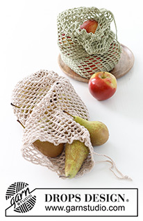 Seasonal Fruit / DROPS 234-77 - Heklað stórt net fyrir ávexti og grænmeti úr DROPS Safran. Stykkið er heklað í gatamynstri. Þema: Jól.
