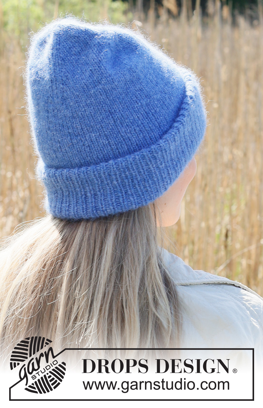 Isle Waters / DROPS 234-9 - Knitted hat / hipster hat in DROPS Air. Piece is knitted top down in stocking stitch with double folding edge in rib.