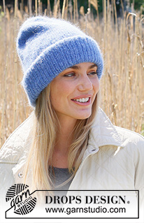 Isle Waters / DROPS 234-9 - Knitted hat / hipster hat in DROPS Air. Piece is knitted top down in stocking stitch with double folding edge in rib.