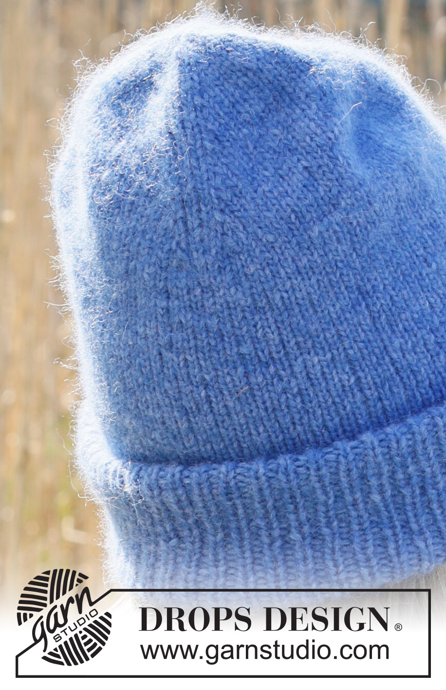 Isle Waters / DROPS 234-9 - Knitted hat / hipster hat in DROPS Air. Piece is knitted top down in stocking stitch with double folding edge in rib.