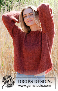 Crimson Moon / DROPS 235-10 - Knitted oversized jumper in DROPS Nord and DROPS Kid-Silk. Piece is knitted bottom up in stocking stitch. Size: S - XXXL