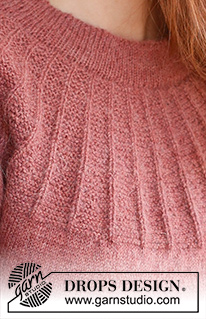 Morning Hush / DROPS 235-11 - Ylhäältä alas neulottu pusero DROPS Alpaca-langasta. Työssä on kaksinkertainen pääntien reunus ja kaarroke, jossa on kohoneuletta. Koot S-XXXL.