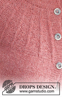 Morning Hush Cardigan / DROPS 235-12 - Ylhäältä alas neulottu jakku DROPS Alpaca-langasta. Työssä on kaksinkertainen pääntien reunus ja kaarroke, jossa on kohoneuletta. Koot S-XXXL.