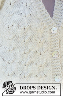 Southern Migration Cardigan / DROPS 235-14 - Strikket cardigan i DROPS Merino Extra Fine og DROPS Kid-Silk. Arbejdet strikkes nedefra og op med reliefmønster, v-hals og isyede ærmer. Størrelse S - XXXL.