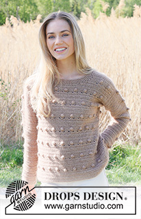 Coconut Grove / DROPS 235-15 - Hæklet bluse i DROPS Alpaca og DROPS Kid-Silk. Arbejdet hækles nedenfra og op med bobler. Størrelse XS - XXL.
