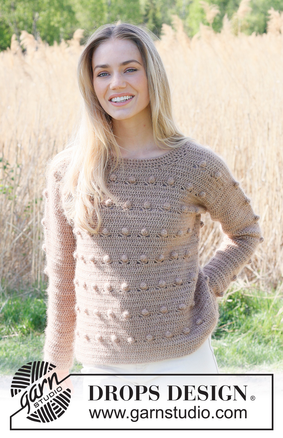 Coconut Grove / DROPS 235-15 - Hæklet bluse i DROPS Alpaca og DROPS Kid-Silk. Arbejdet hækles nedenfra og op med bobler. Størrelse XS - XXL.