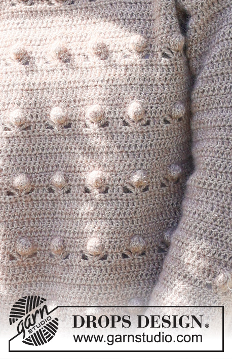 Coconut Grove / DROPS 235-15 - Hæklet bluse i DROPS Alpaca og DROPS Kid-Silk. Arbejdet hækles nedenfra og op med bobler. Størrelse XS - XXL.