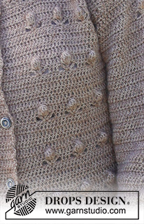 Coconut Grove Cardigan / DROPS 235-16 - Hæklet cardigan i DROPS Alpaca og DROPS Kid-Silk. Arbejdet hækles nedefra og op med bobler. Størrelse XS - XXL.