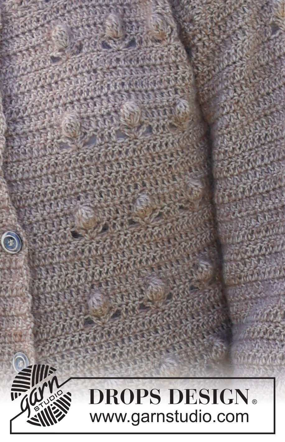 Coconut Grove Cardigan / DROPS 235-16 - Hæklet cardigan i DROPS Alpaca og DROPS Kid-Silk. Arbejdet hækles nedefra og op med bobler. Størrelse XS - XXL.