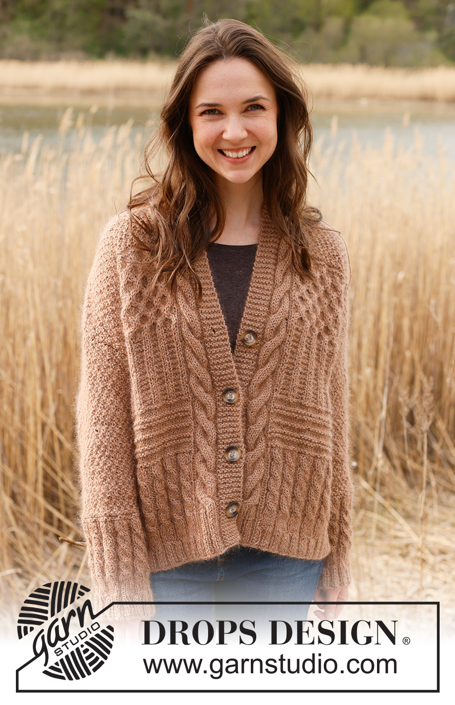 Cracked Walnuts Jacket / DROPS 235-2 - Knitted jacket in DROPS Kid-Silk and DROPS Puna / DROPS Merino Extra Fine. Piece is knitted bottom up with textured pattern, ridges, cables and rib. Size XS – XXL.