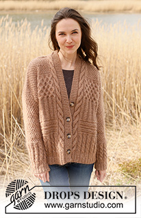Cracked Walnuts Jacket / DROPS 235-2 - Knitted jacket in DROPS Kid-Silk and DROPS Puna / DROPS Merino Extra Fine. Piece is knitted bottom up with textured pattern, ridges, cables and rib. Size XS – XXL.