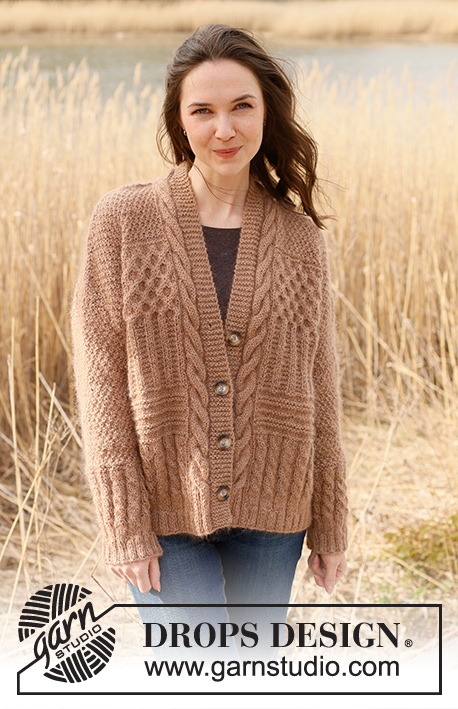 Cracked Walnuts Jacket / DROPS 235-2 - Knitted jacket in DROPS Kid-Silk and DROPS Puna / DROPS Merino Extra Fine. Piece is knitted bottom up with textured pattern, ridges, cables and rib. Size XS – XXL.