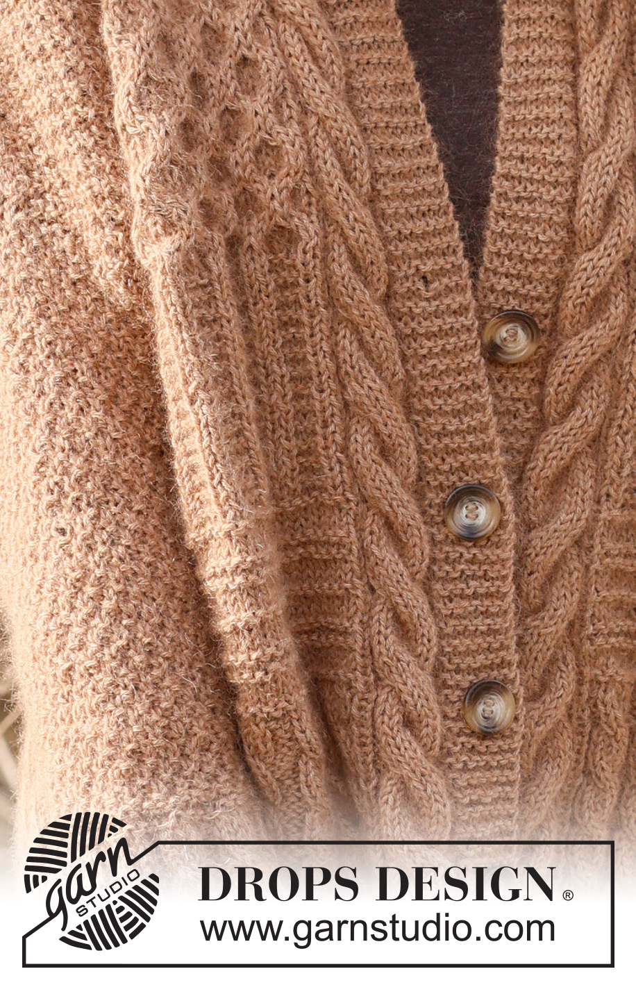 Cracked Walnuts Jacket / DROPS 235-2 - Knitted jacket in DROPS Kid-Silk and DROPS Puna / DROPS Merino Extra Fine. Piece is knitted bottom up with textured pattern, ridges, cables and rib. Size XS – XXL.