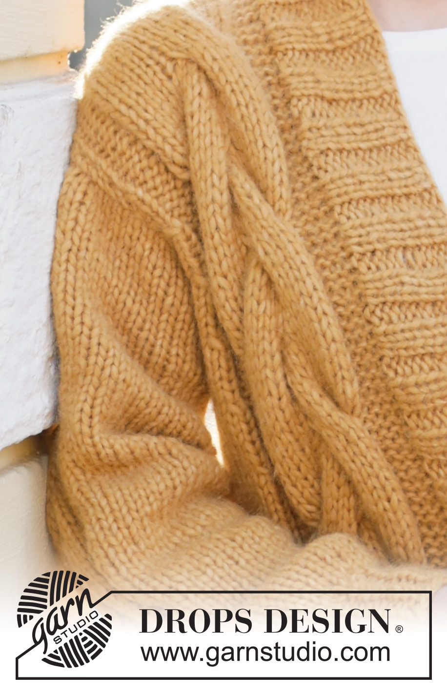 Golden Hour Cardigan / DROPS 235-22 - Knitted jacket in 1 strand DROPS Wish or 2 strands DROPS Air. The piece is worked bottom up with cables, V-neck and split in the sides. Sizes S - XXXL.