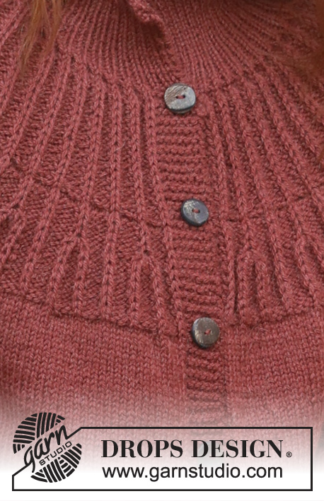 Autumn Cardinal Cardigan / DROPS 235-23 - Ylhäältä alas neulottu jakku DROPS Lima-langasta. Työssä on kaarroke ja patenttisilmukoita. Koot S-XXXL.