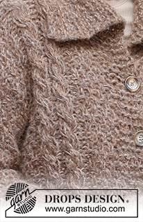 Chestnut Street Cardigan / DROPS 235-25 - Cardigan lavorato ai ferri in DROPS Air e DROPS Brushed Alpaca Silk. Lavorato dal basso verso l’alto con trecce, maglia a grana di riso e collo. Taglie: XS - XXL.