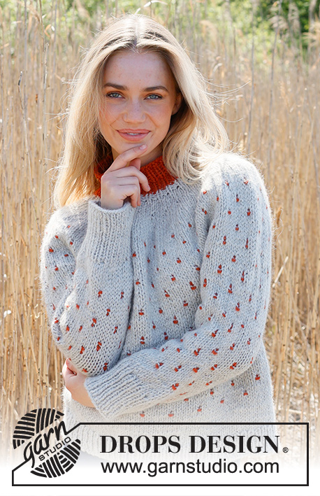 Cranberry Splash / DROPS 235-27 - Knitted sweater in DROPS Andes. Piece is knitted top down with round yoke and multi-colored pattern. Size: S - XXXL