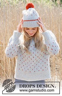 Cranberry Splash / DROPS 235-27 - Knitted sweater in DROPS Andes. Piece is knitted top down with round yoke and multi-colored pattern. Size: S - XXXL